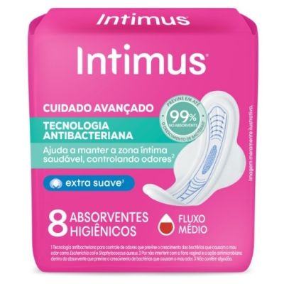 Absorvente Intimus Antibacterianoteriano 8 Unidades Ultra Fino Abas